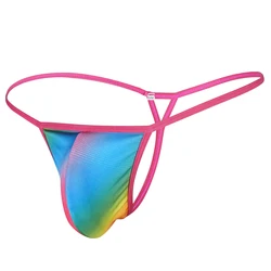 Męskie stringi, kolor tęczy, G-stringi, bielizna męska, gej, U, wypukły Design, bawełniane, seksowne majtki, Jockstrap