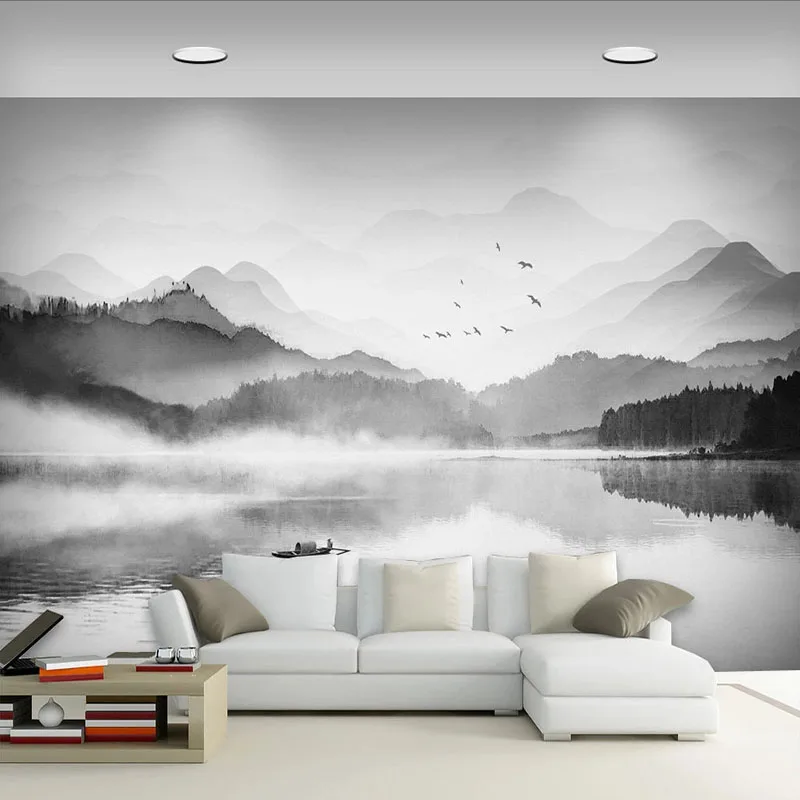 

Custom Mural Wallpaper Chinese Style Black And White Artistic Landscape Fresco Living Room Study Home Decor Wall Paper 3D Tapety