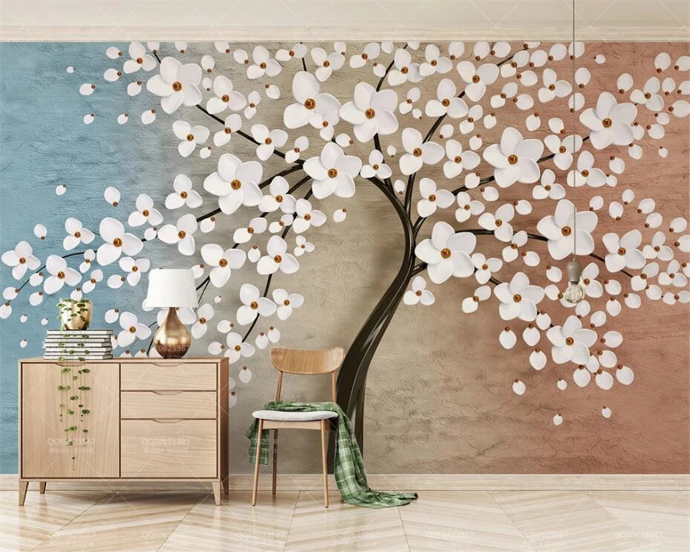 Custom size mural three-dimensional wealth tree flower TV background wall mural home decoration decorative painting 3d wallpaper