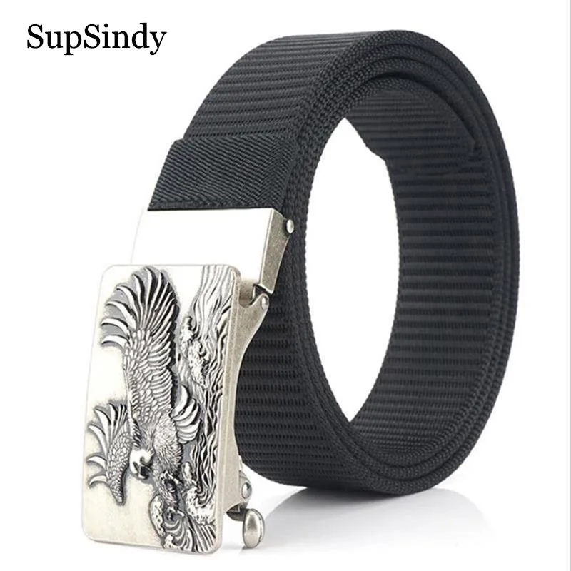 

SupSindy Men Nylon Belt Luxury Eagle Metal Automatic Buckle Canvas Belts for Men Fashion Jeans Waistband Army Outdoor Male Strap