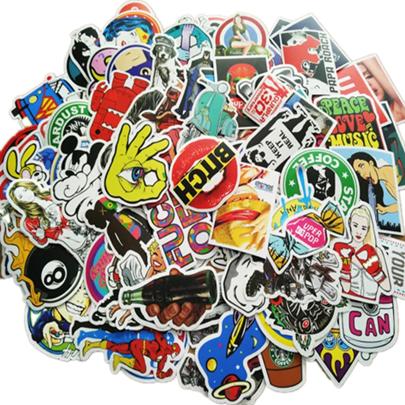 100 Buah Stiker Dinding 6-10CM DIY Kartun Tahan Air PVC Campuran Kartun Mainan Stiker untuk Skate Mobil Styling Sepeda Motor Anak-anak