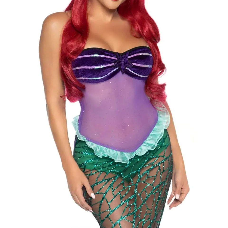 Disfraz de sirena, falda de sirena para mujer, disfraz de sirena, falda de lentejuelas ancha cola de pescado, adultos, disfraz de mundo submarino, falda envolvente, falda de princesa para carnaval, S