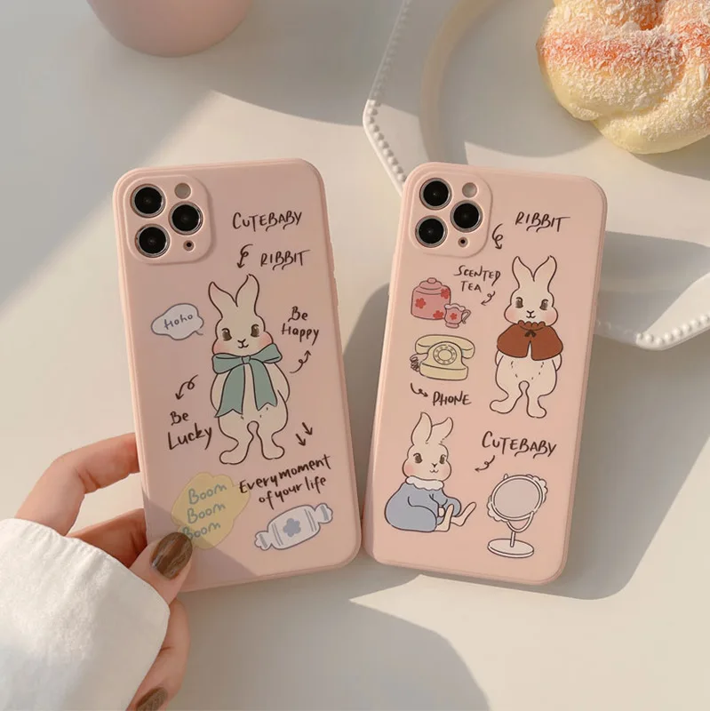 iK68 Retro Cartoon Rabbit Pattern TPU Phone Case For iPhone 11 Pro Max For iPhone 12 12 Pro Max iPhone X XR XS Anti-Drop Shell