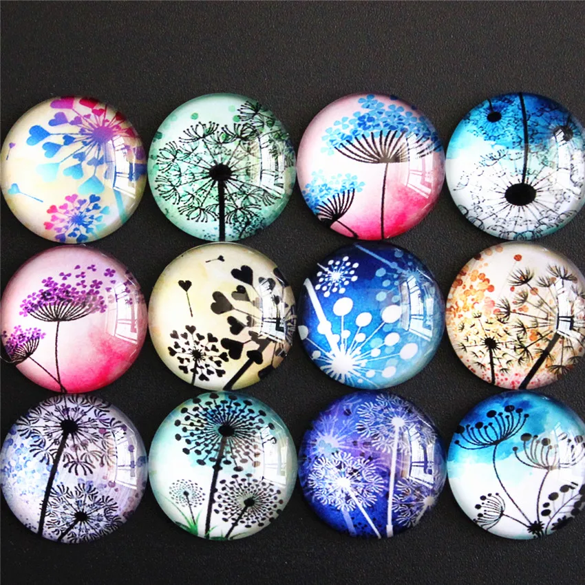 8mm 10mm 12mm 14mm 16mm 18mm 20mm 25mm Dandelion Round Glass Cabochon Flatback Photo Base Tray Blank DIY Making Accessories