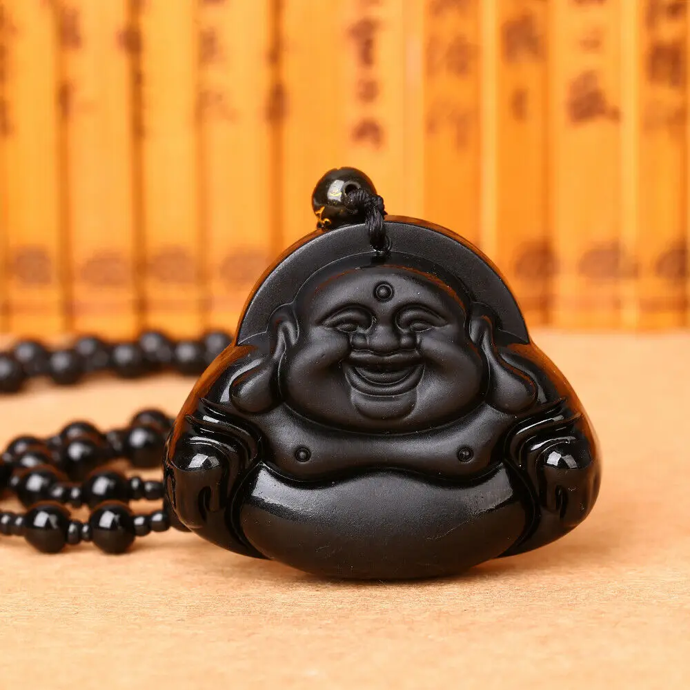 

Maitreya Будда ожерелье/обсидиановый амулет/счастливый камень кулон Плюс ожерелье для исцеления