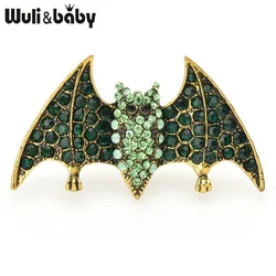 Wuli&baby Green Rhinestone Bat Brooches Women Animal Party Casual Brooch Pins Gifts