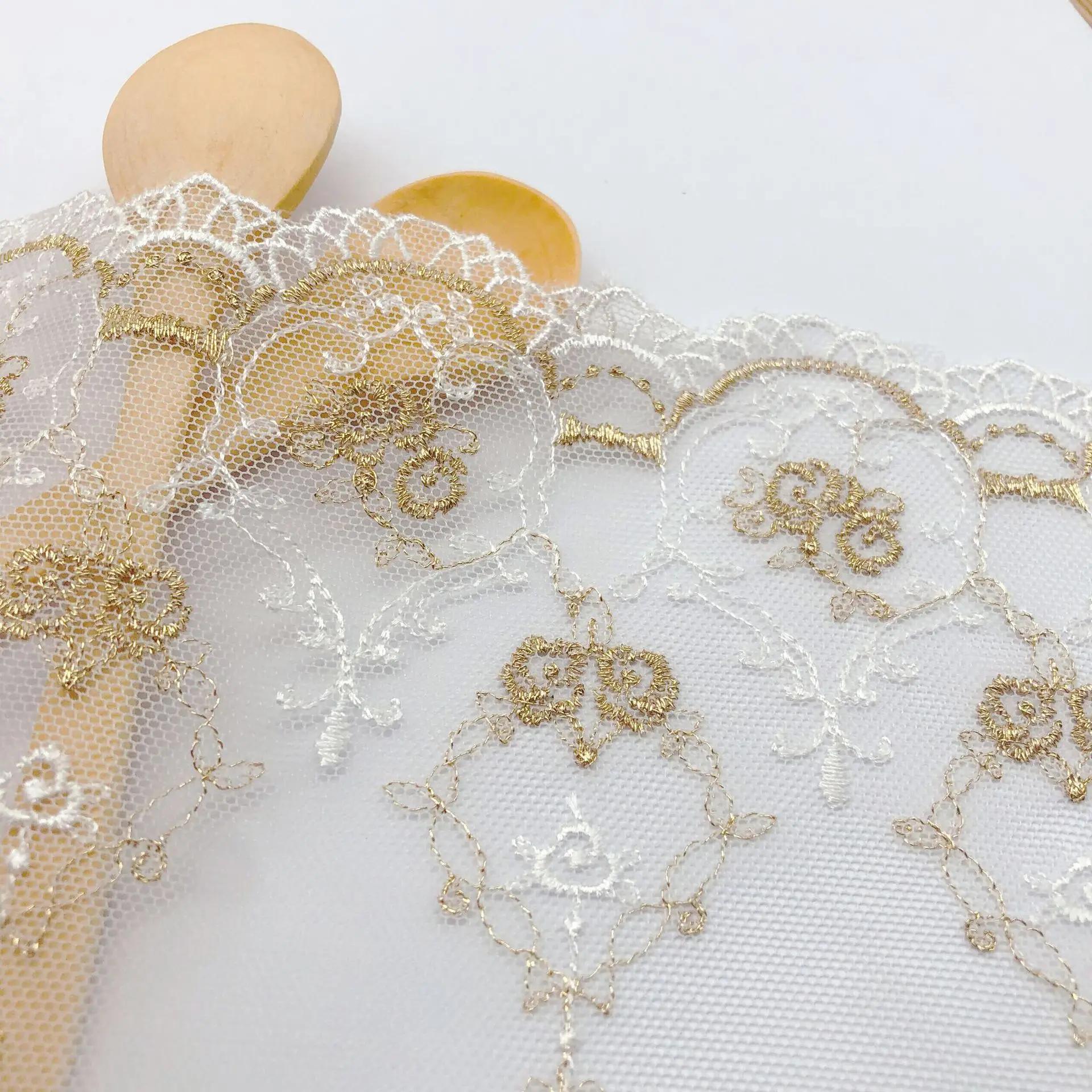 16.2CM Width Mesh Embroidery Gold Thread Rose Lace Fabrics DIY Wedding Gorgeous Dress Lolita Clothing Garment Accessories