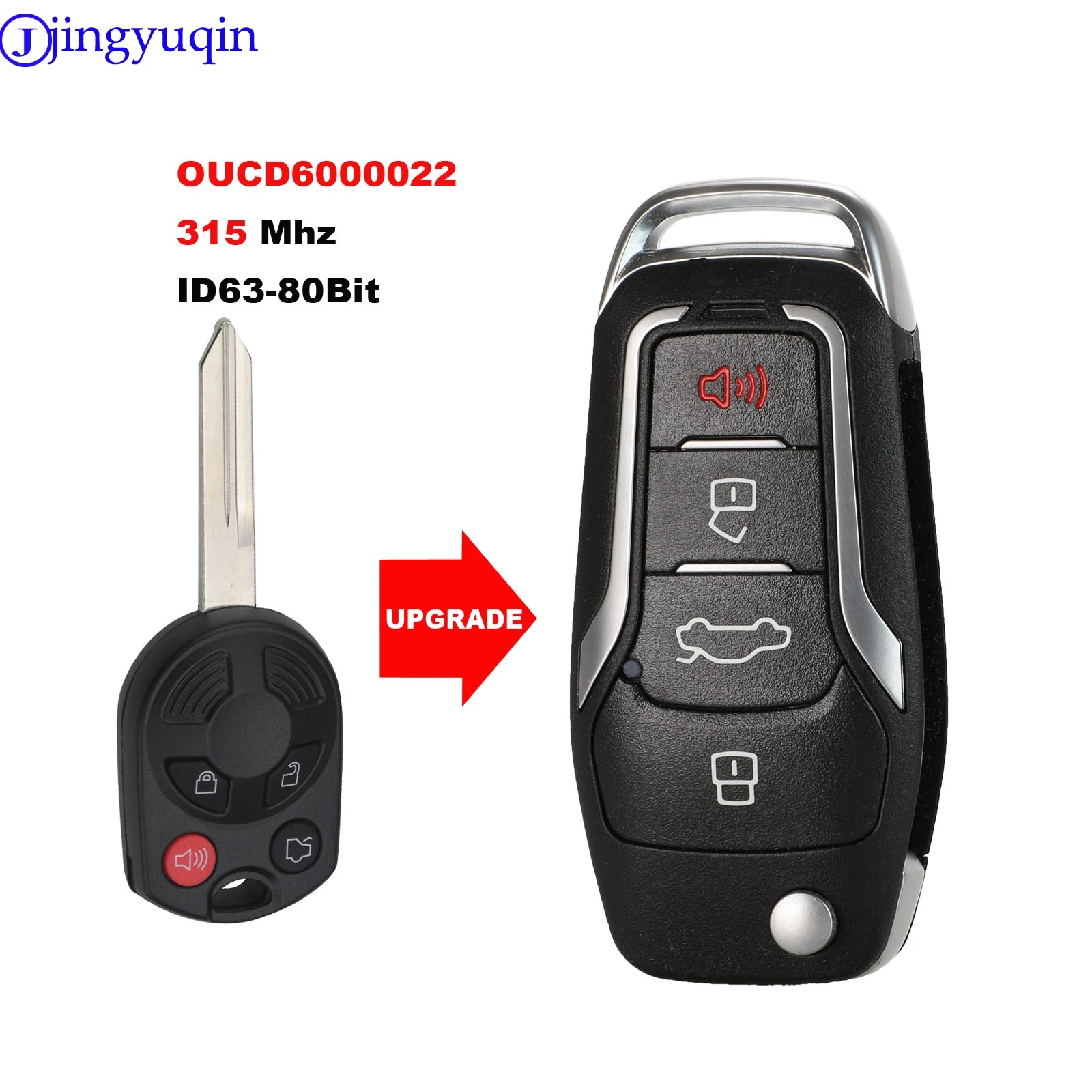 jingyuqin Upgraded Car Remote Key For Ford Edge Escape Five Hundred Free Style Fusion Flex Focus 315MHz ID63-80BIT OUCD6000022