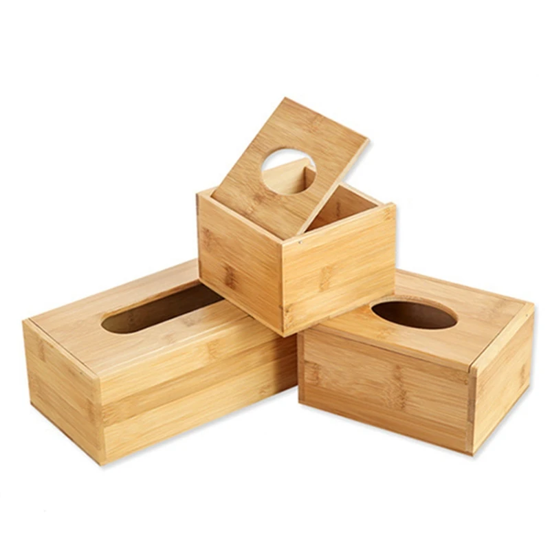 Bamboo Tissue Box Holder Storage Paper Box Tissue Box Cover Car Wood Napkins Holder Case Organizer Home Decoration