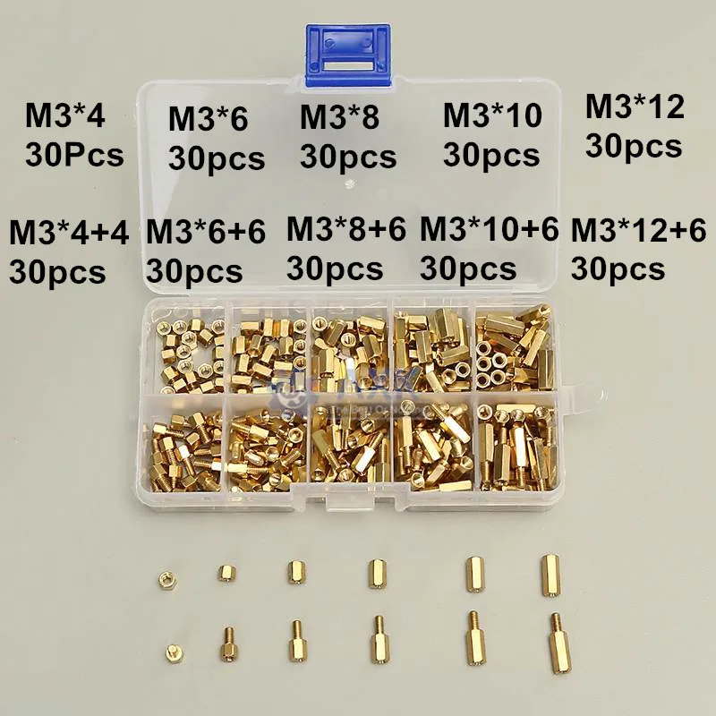 

300 шт. M3 Мужская-Женская латунная Шестигранная стойка противостояние ПОДДЕРЖКА РАСПОРНАЯ стойка для печатной платы 3 мм гайки винт столбы набор