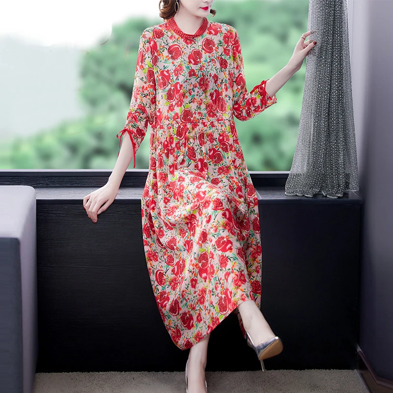 Robe mi-longue rouge à fleurs naturelles pour femmes, style Boho, vintage, maxi, pour l'été, élégante, pour tambours, tenue de soirée, éducatif, 2024