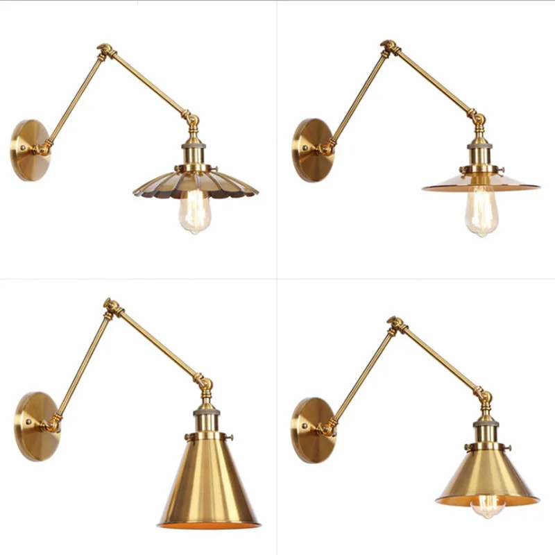 

American Retro Adjustable Long Arm Wall Light Personality Flexible Gold Lamp Restaurant Bedside Retractable Lighting Fixture