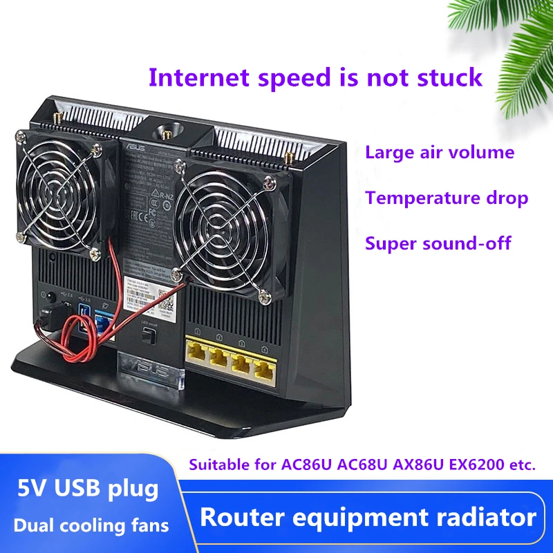 Doppelter Lüfter, hohes Luftvolumen, extrem leiser 5-V-USB-Stecker-Lüfter, geeignet für RT-AC68U AC86U EX6200 Wireless-Router-Kühler