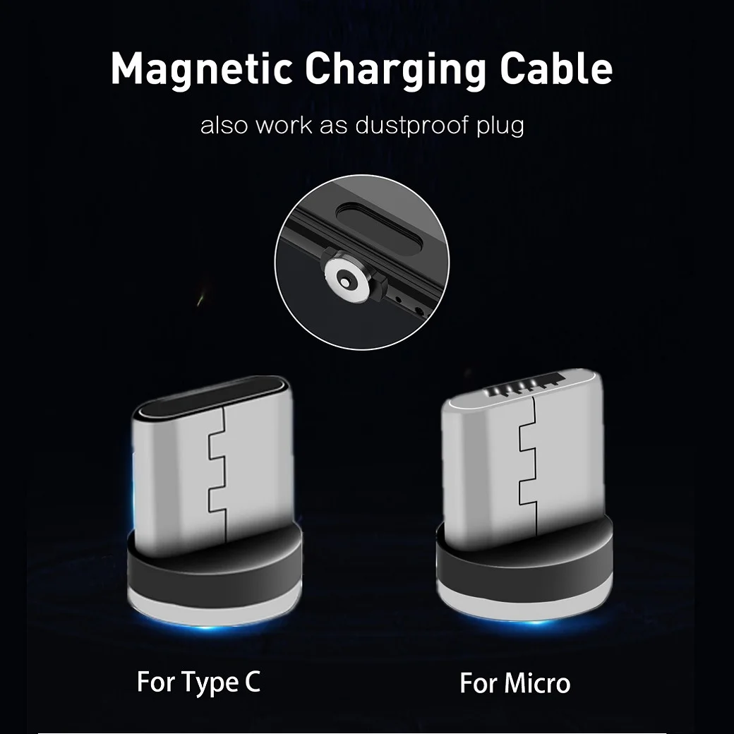 MEUYAG 5PCS Round Magnetic Cable Charger plug Type C Micro USB C Plugs Converter 360 Degree Rotation Charging Cable Adapter