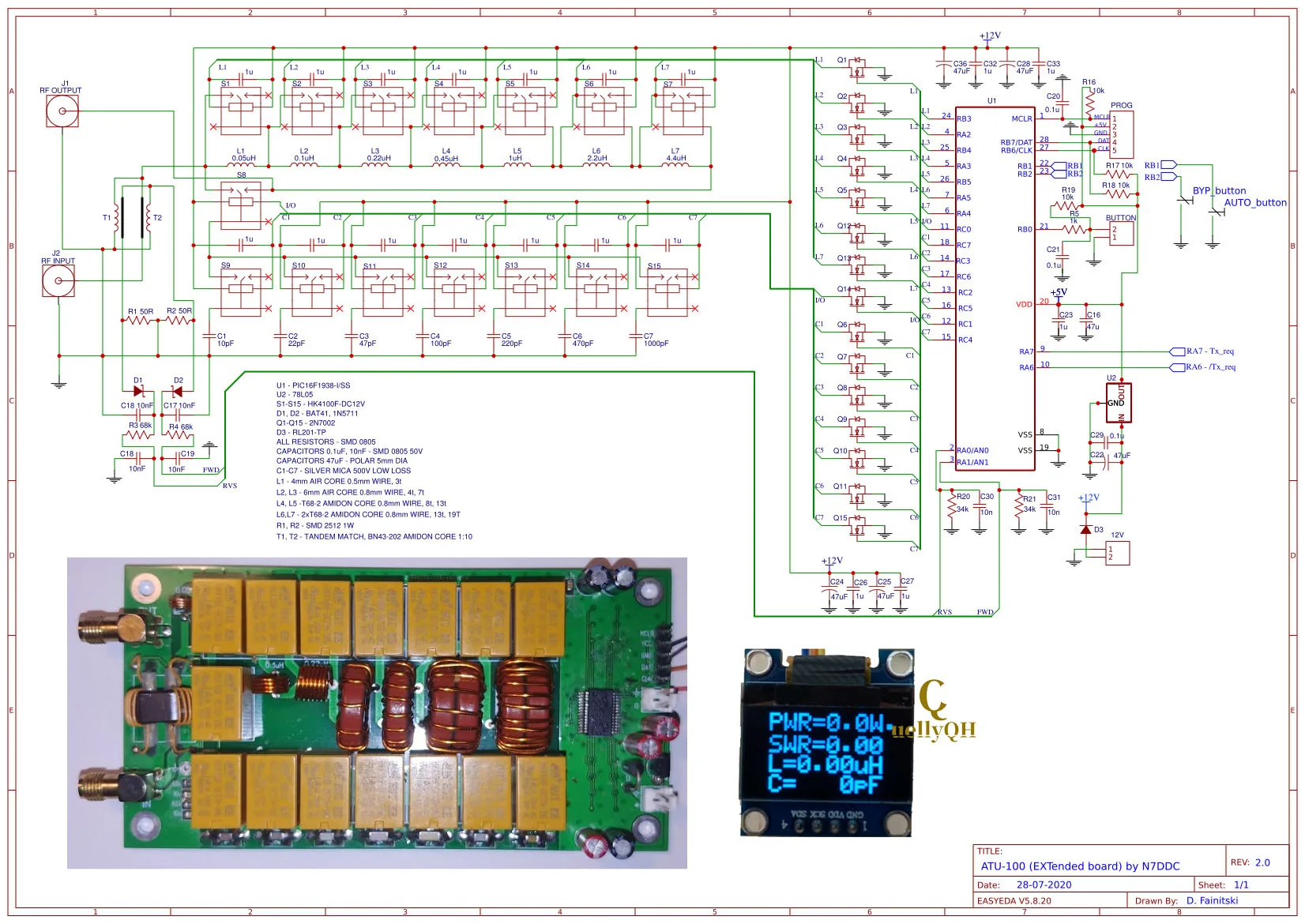 Kits de sintonizador de antena automática, Firmware programado SMT Chip soldado, N7DDC, 7x7, ATU-100, ATU100