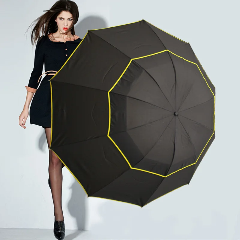 130 cm Large Size Double Layer Umbrella Women Rain Windproof Folding Umbrellas Outdoor Golf Parasol For Men Business