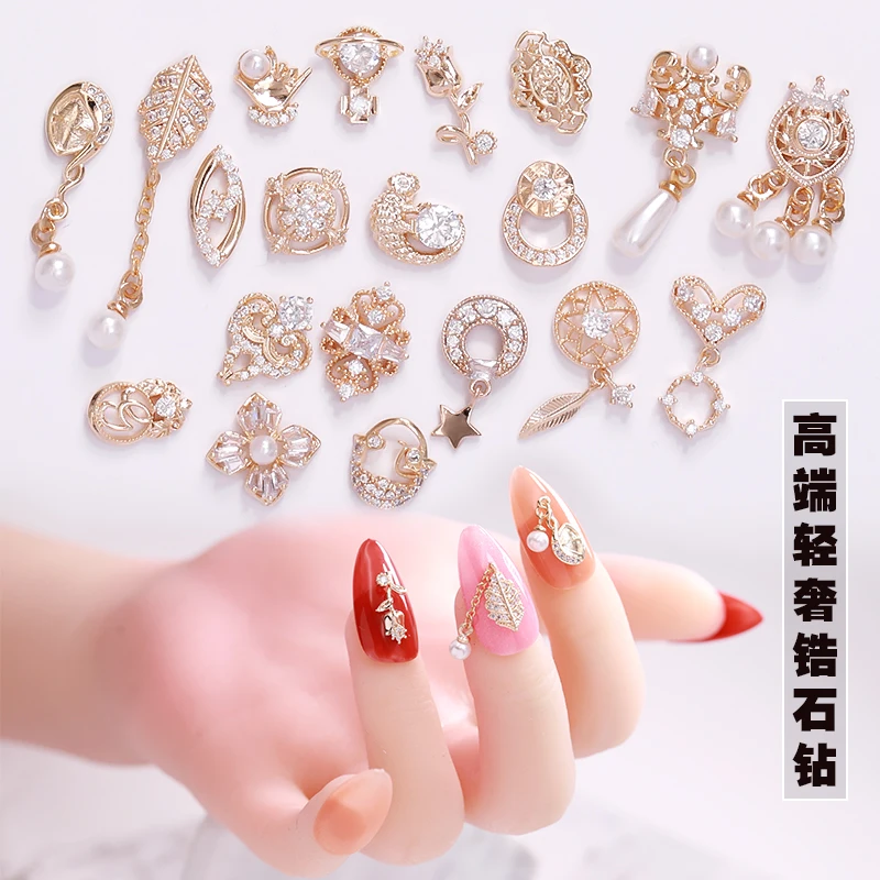 5 stücke Blatt perle anhänger metall Zirkon nail art schmuck nägel dekorationen top-ebene zirkon kristall Maniküre zirkon diamant charme