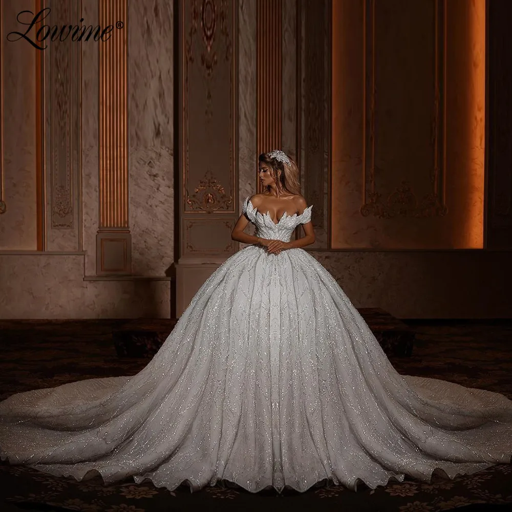 2021 brilhantes lantejoulas de luxo médio oriente vestidos de casamento vestido de novia com longo trem dubai marroquino arábia saudita vestido de noiva