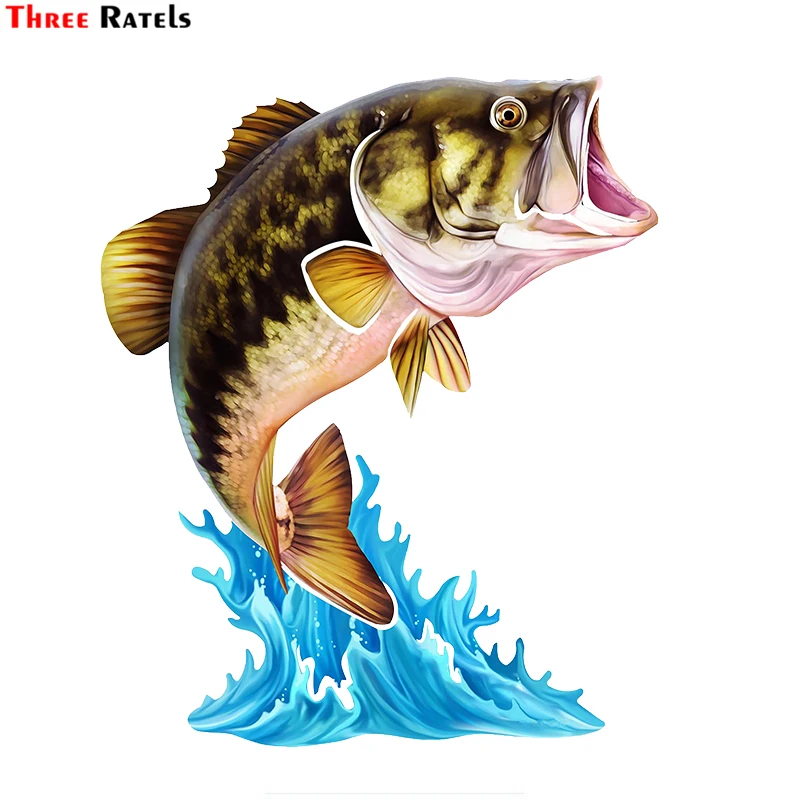 Three Ratels FC68 Cool Jumping Blue Green Trout 3D Fish Wall Art Stationery Sticker Decal On Car Bike Motorcycle