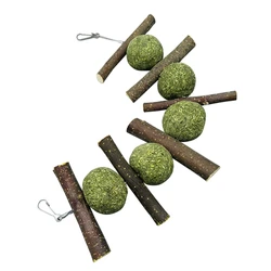 Bunny Chew Toy for Teeth Natural Hay Treats Wood Sticks Grass Balls Cage Toys for Rabbit Chinchilla Hamster