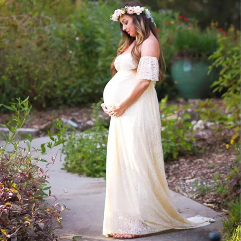 

Summer Maternity Wedding Dress Shoot Photo Prop Clothes Pregnant Women Pregnancy Off Shoulder Lace Party Formal Evening Vestidos