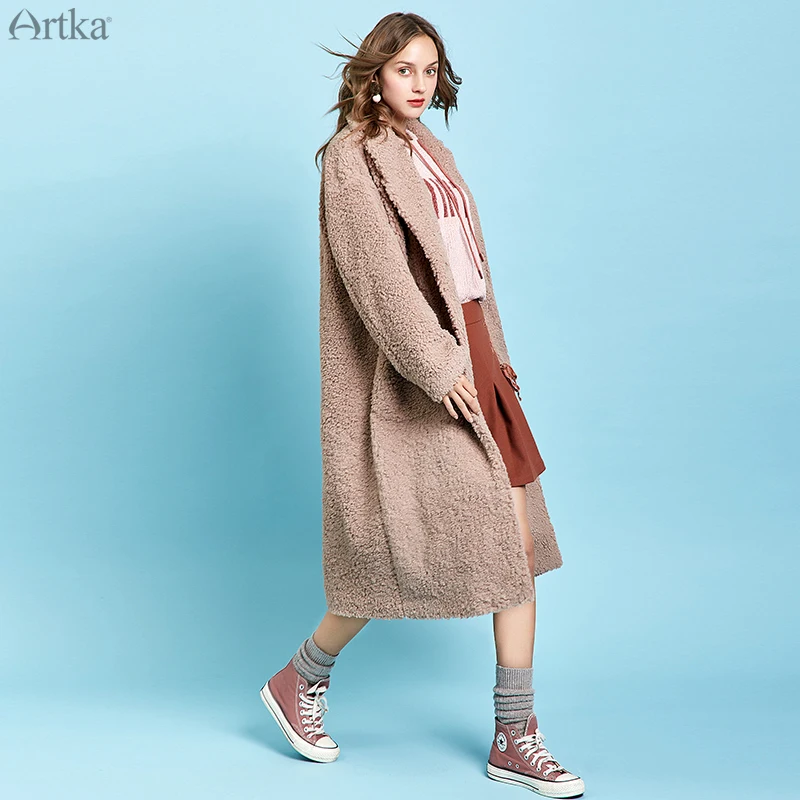 ARTKA 2019 New Winter Women Coat Faux Fur Lambswool Oversized Jacket Coat Casual Thick Warm Long Outwear For Women FA10095D