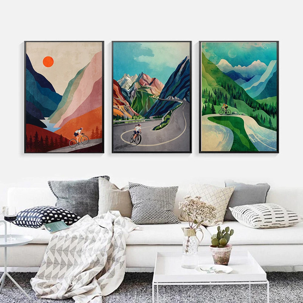 Bicycle Art Cycling Ascending In Mountains Canvas Painting Motivational Wall Pictures Bike Print And Poster Gift Kids Room Decor
