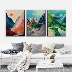 Bicycle Art Cycling Ascending In Mountains Canvas Painting Motivational Wall Pictures Bike Print And Poster Gift Kids Room Decor