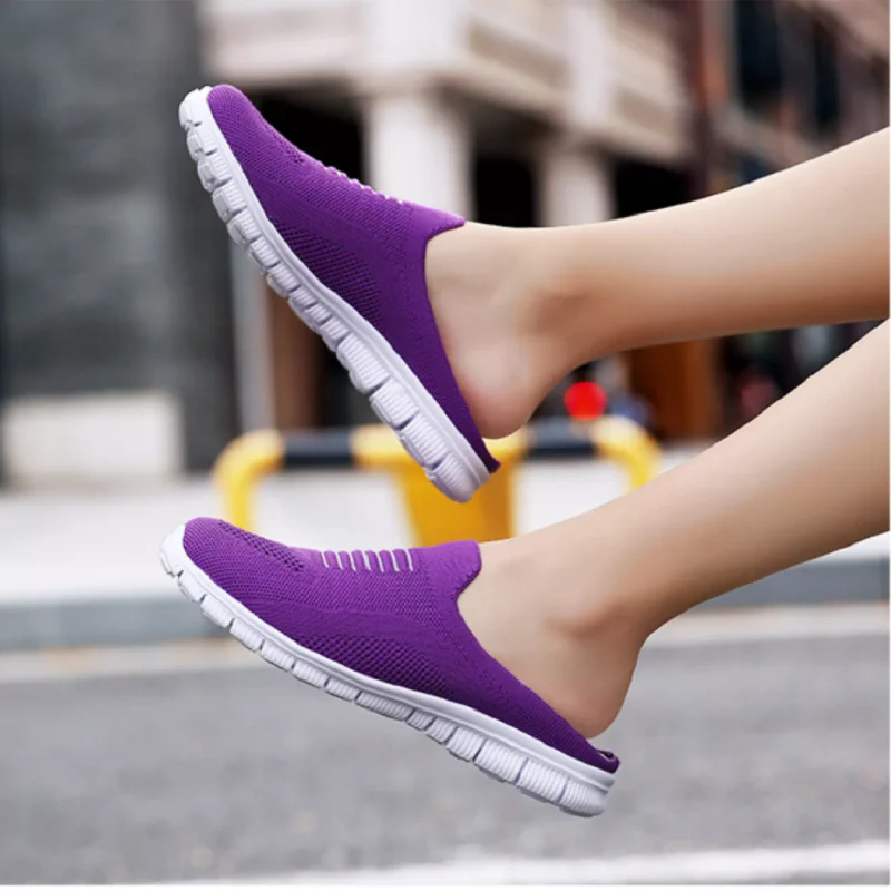 Women lightweight Round Toe Mules Flats Soft House Slippers Female Slides Black Summer Shoes Casual Breathable Mesh Lazy Shoes