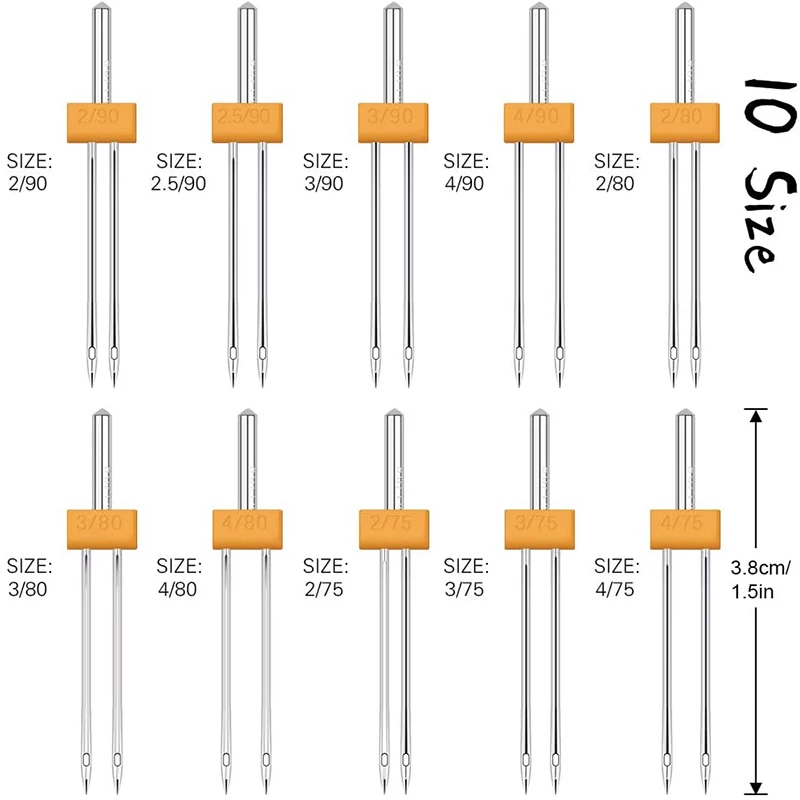 IMZAY 10 Sizes Double Twin Sewing Machine Needles With Plastic Box Multifunctional Household Sewing Machine Needles