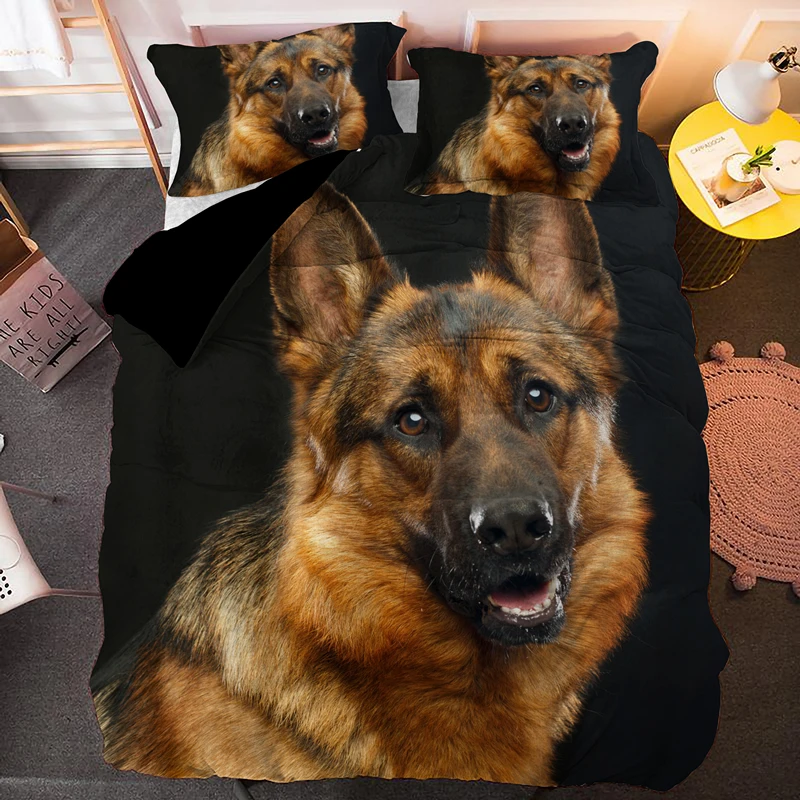 German Shepherd With Cat Duvet Cover Single Queen King Animal Luxury Dog Bedding Set For Kids Adult Euro Size Bedcloth