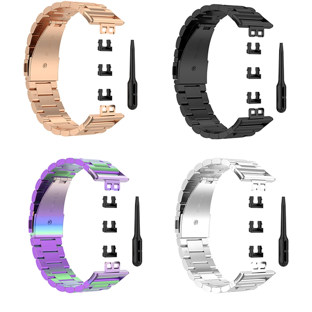 Moda simples três-grânulo correia de relógio de aço pulseira de pulseira de substituição para huawei relógio ajuste peças