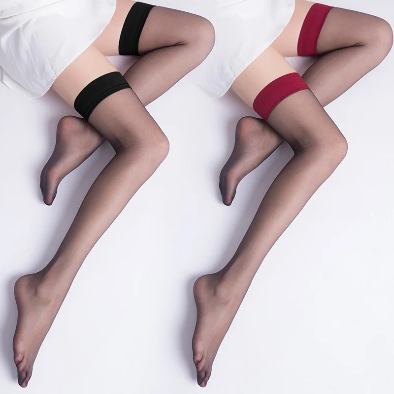 Non-slip Silicone Stockings Women\'s Retro Wide Rib Top Over Knee Socks Pole Dance Nylon Pantyhose Sexy Lingerie Female Stockings