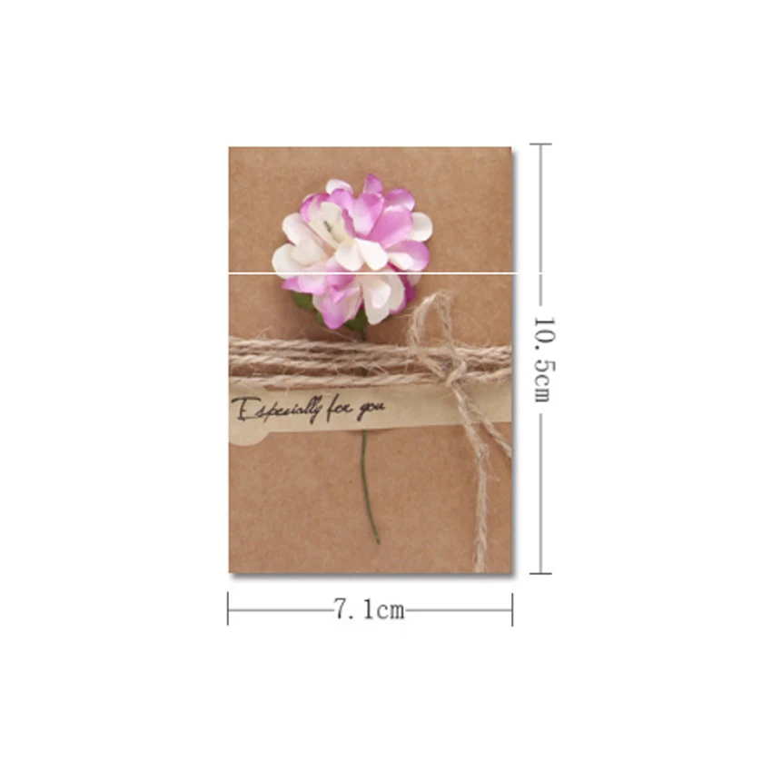 5pack/lot Vintage Kraft Paper Handmade Dried Flowers with envelope Postcard Greeting Card Birthday Card wedding Christmas gift