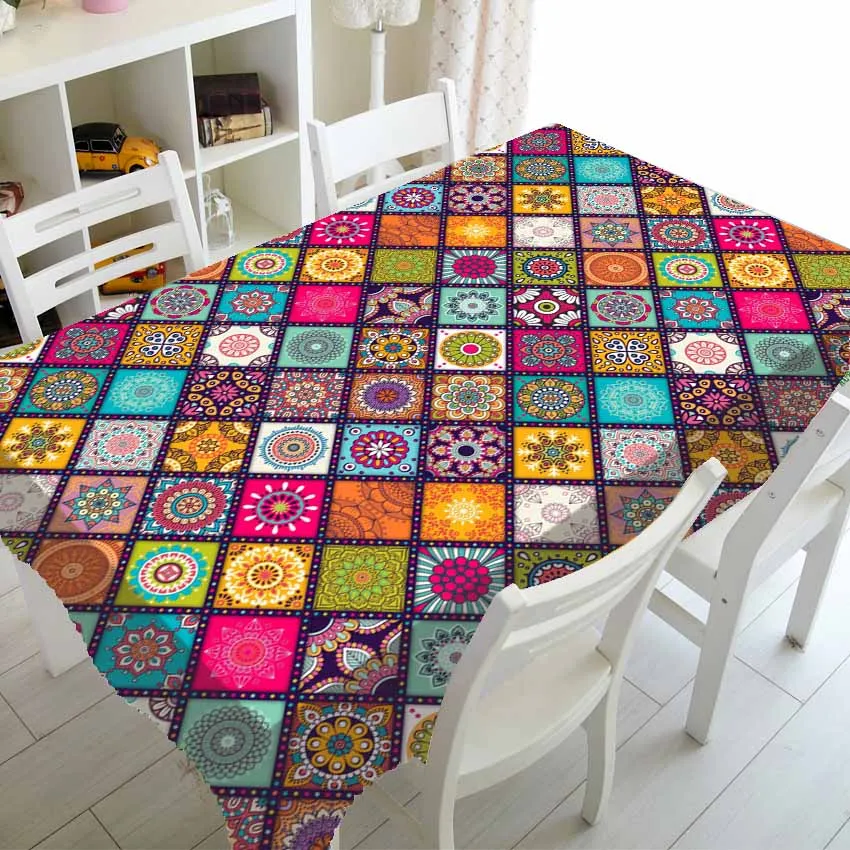 Vintage Decorative Mandala Bohemian Patchwork Party Table Decor Rectangle Square Tablecloth Table Cover Cloth for Dining Kitchen