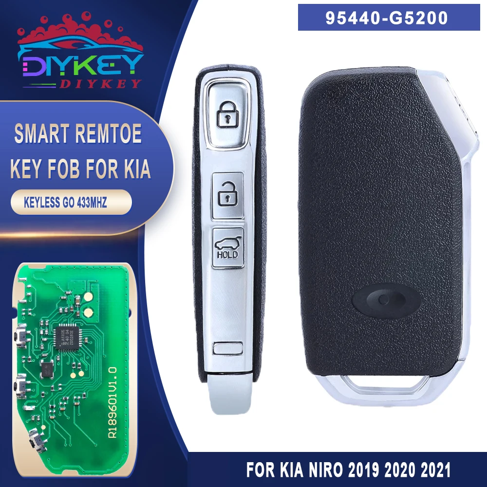 

DIYKEY P/N: 95440-G5200 For KIA Niro 2019 2020 2021 FCC ID: FOB-4F23 3 Buttons Smart Key 433MHz ID47 Chip Keyless Remote Fob