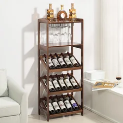 53x33x130cm Wine Cabinet with Stainless Steel Cup Holder Single Door Restaurant Small Wine Shelf Solid Wood LivingRoom WineCase