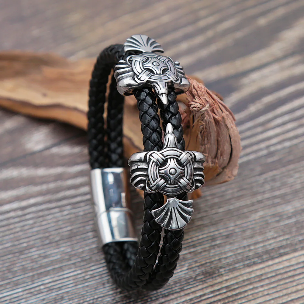 Vintage Odin Crow Bracelet Men Nordic Stainless Steel Celtics Knot Leather Bracelet Biker Amulet Fashion Jewelry Gift Wholesale