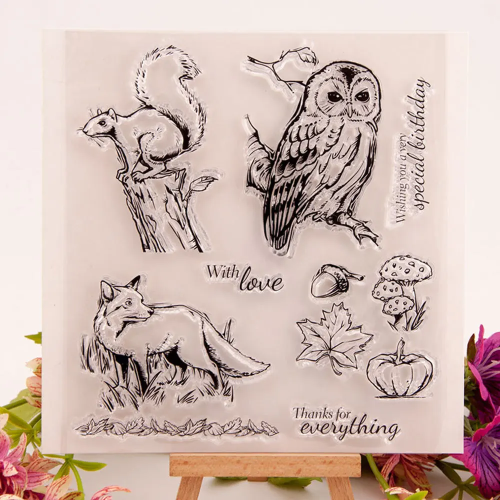 Animals Transparent Clear Silicone Stamp/Seal for DIY Scrapbooking/Photo Album Decor Clear Stamp Sheets T1672 Owl Squirrel Fox