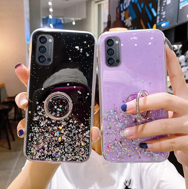 

Luxury Ring Bling Glitter Silicone Phone Case For Oppo Reno A17 A57 A77 A54 A74 A96 A78 A79 A94 A58 A98 Ultra-thin Sequins Cover