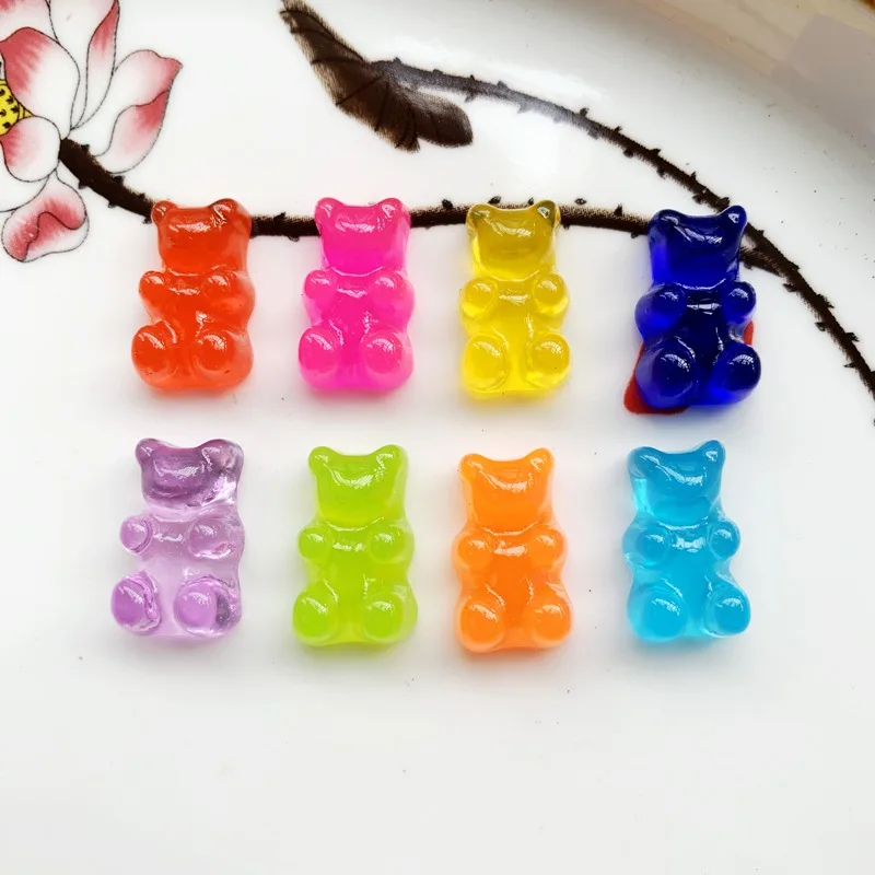 20pcs 19*11MM scintillanti dolci gommosi orso gradiente colore Flatback resina cabochon charms per accessori copricapo