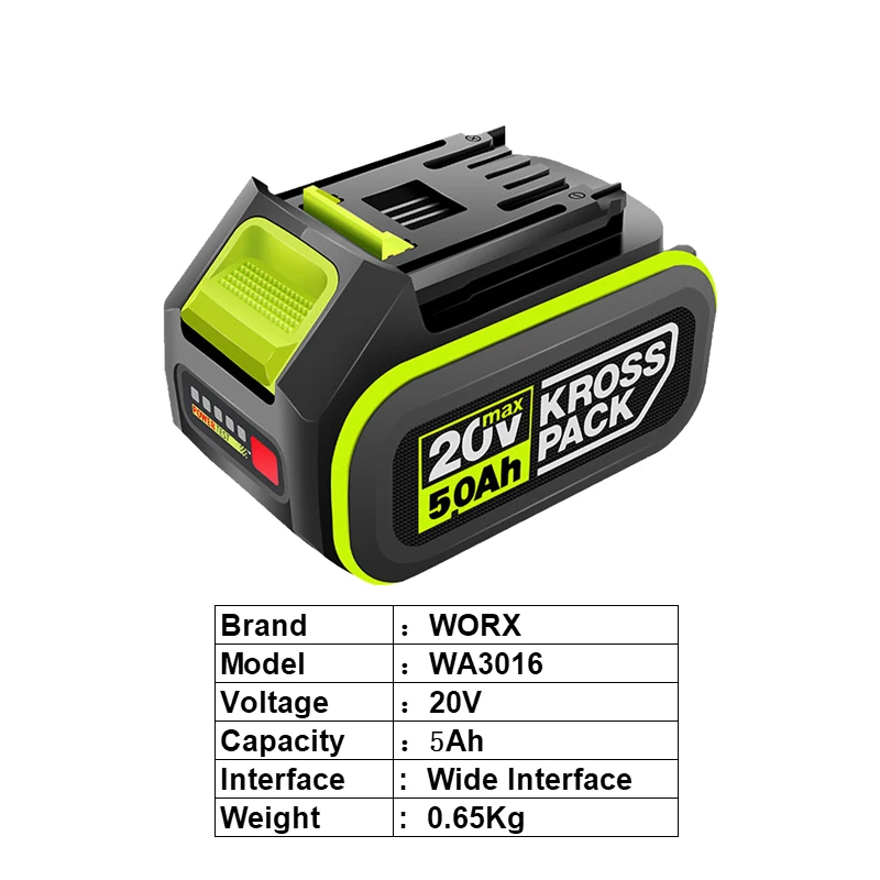 WORX Green Original 20V 2/4/5 Ah Li-ion Battery Suitable for All Worx ROCKWELL Products Wide Interface Power Tools