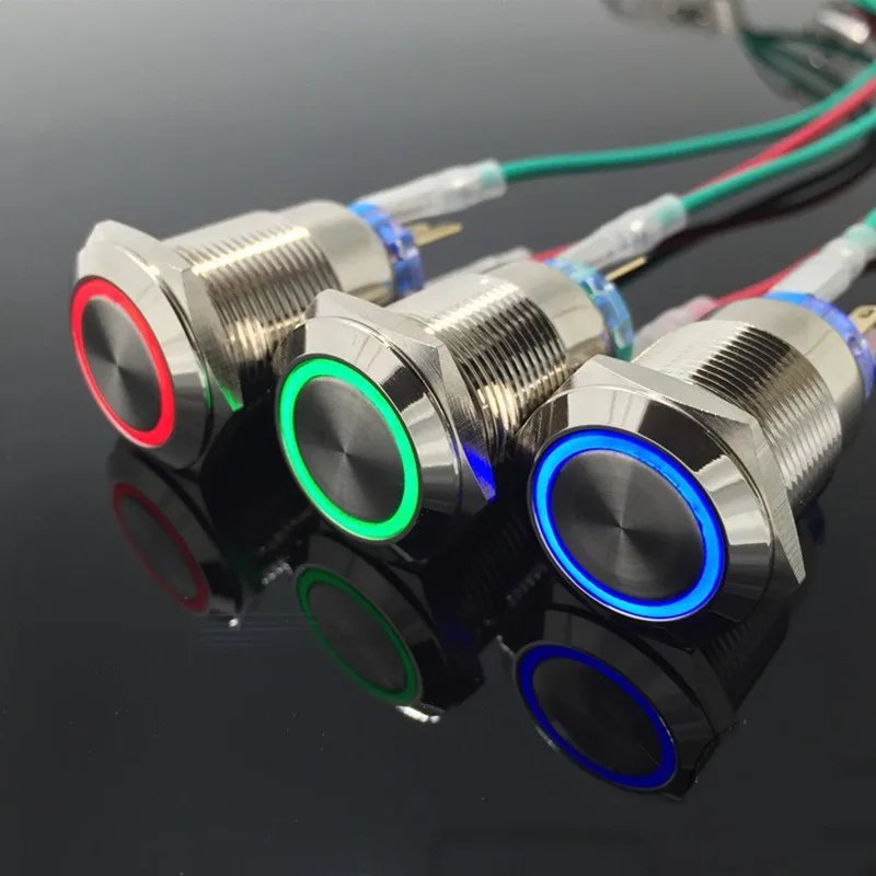 1PCS 12MM with LED 3V 5V 12V 24V 220V Metal Button Switch Momentary push button auto reset waterproof illuminated Red Blue Green