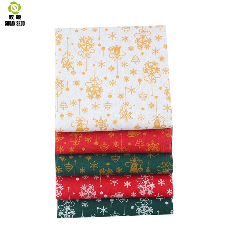 Shuanshuo Christmas Pattern Linen Fabric DIY Christmas Decoration Fabric For Patchwork Dress Sofa Curtain45X45CM M1-3-2