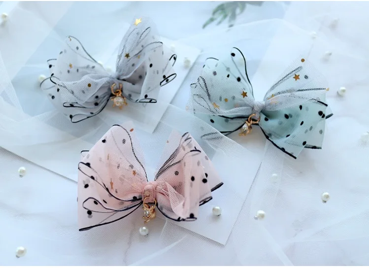 

Boutique ins 15pcs Fashion Cute Gauze Bow Hairpins Glitter Rhinestone Star Bowknot Hair Clips Princess Headwear Hair Accessories