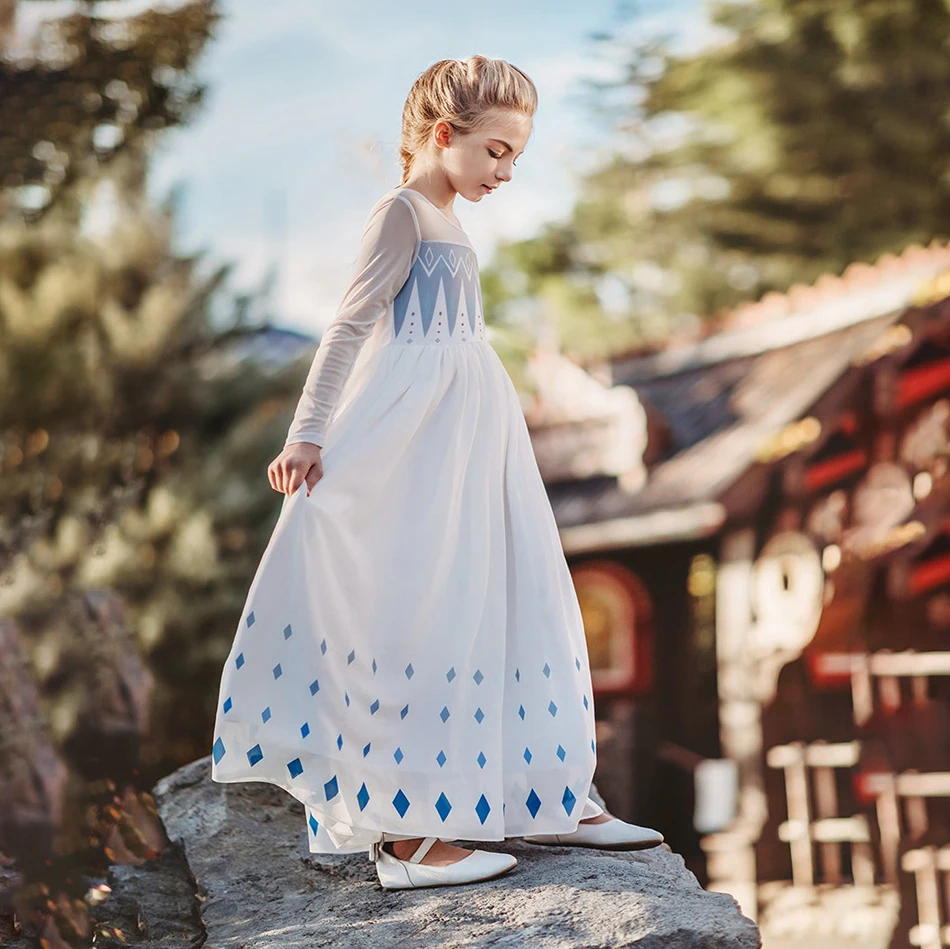 Disney-Robe de soirée princesse Anna Elsa pour filles, Blanche-Neige, Manches longues, Maxi, Cendrillon, Mulan, Halloween Cosplay, Tenues de paupières