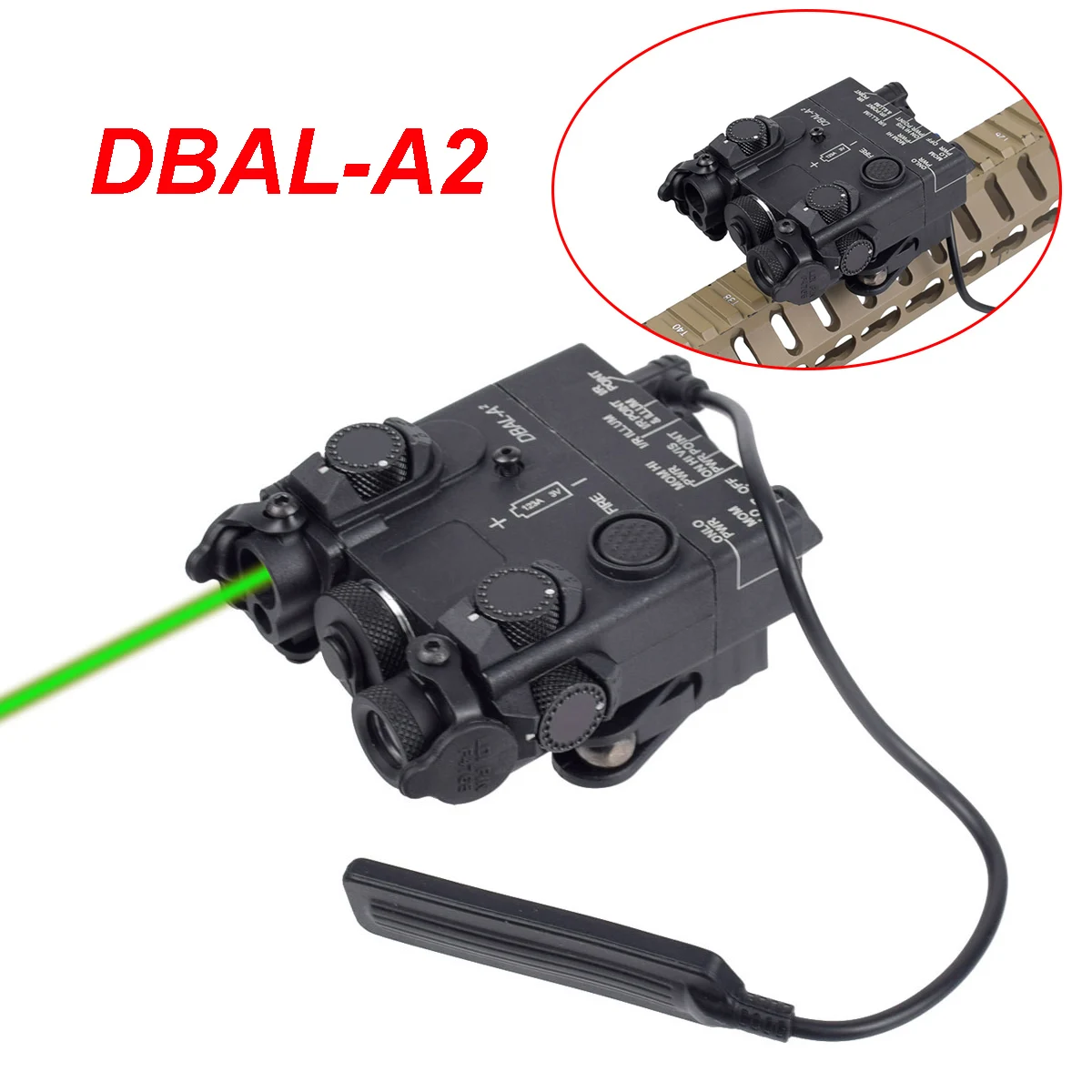 

Tactical Mini DBAL A2 Red Green Dot La-ser Nylon Hunting AN/PEQ-15 Airsoft Rifle Weapon Flashlight Lights With Tail Switch