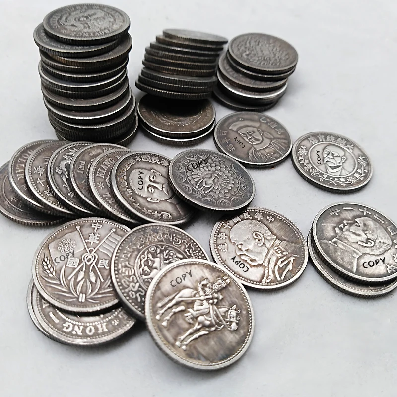 50pcs Chinese coins 19mm Lucky  Feng Shui Silver Coins Different kinds of Copy Coin