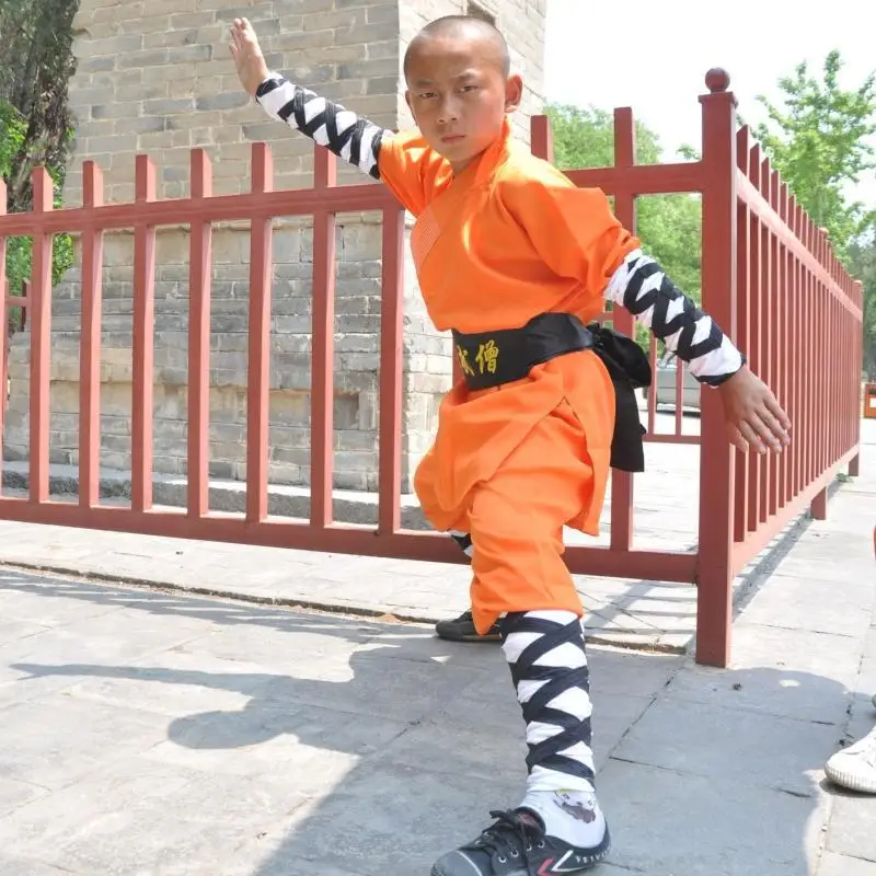 Orange-red Children's Shaolin Temple Monk Clothing Wholesale Adult Shaolin Martial Arts Practice Clothing Boxing