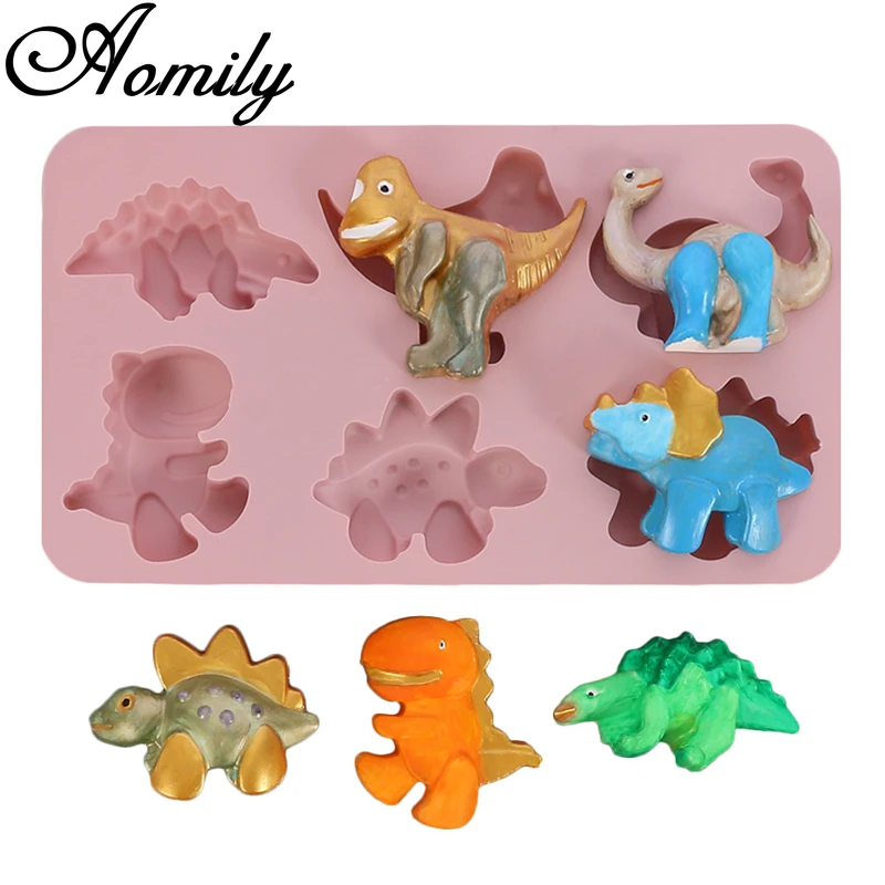 Aomily 6 Holes Dinosour Shape Silicone Cake Molds Fondant Mold Chocolate Mold Pastry Candy Jelly Cake Mould Kitchen Baking Mold